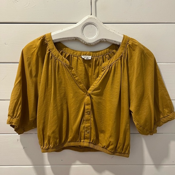 aerie Tops - Aerie Mustard Puff Sleeve Crop Top – Size S